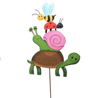 Home & Garden 35.0" Turtle & Bug Stack Ladybug Bee Snail Round Top Collection  -  Decorative Garden Stakes