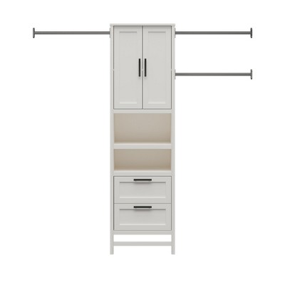 Systembuild Evolution Luxe 2-Door/2-Drawer Closet Tower with 3 Adjustable Clothing Rods, Ivory Oak