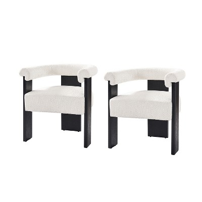 Gerry Boucle Dining Chair Set of 2 With Round Solid Back|ARTFUL LIVING DESIGN