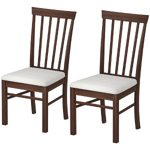 Wooden Dining Chairs Set of 2, Farmhouse Upholstered Kitchen Chairs with Rubber Wood Frame - 1 of 4