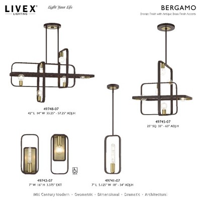 Bergamo Asymmetrical 6-Light Chandelier in Bronze/Antique Brass