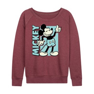 Women's - Disney - Mickey Light Blue Vintage Lightweight French Terry Wide Neck Long Sleeve Shirt - 1 of 4