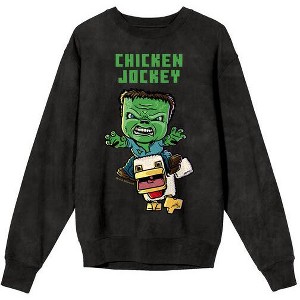 Minecraft Movie Chicken Jockey Adult Black Crew Neck Long Sleeve Sweatshirt - 1 of 2
