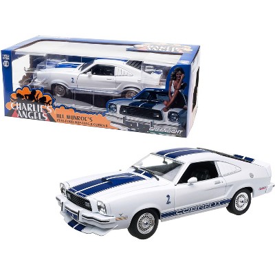 1976 Ford Mustang II Cobra II Jill Munroe's White w/Blue Racing Stripes "Charlie's Angels" (1976-1981) TV Series 1/18 Diecast Model Car by Greenlight