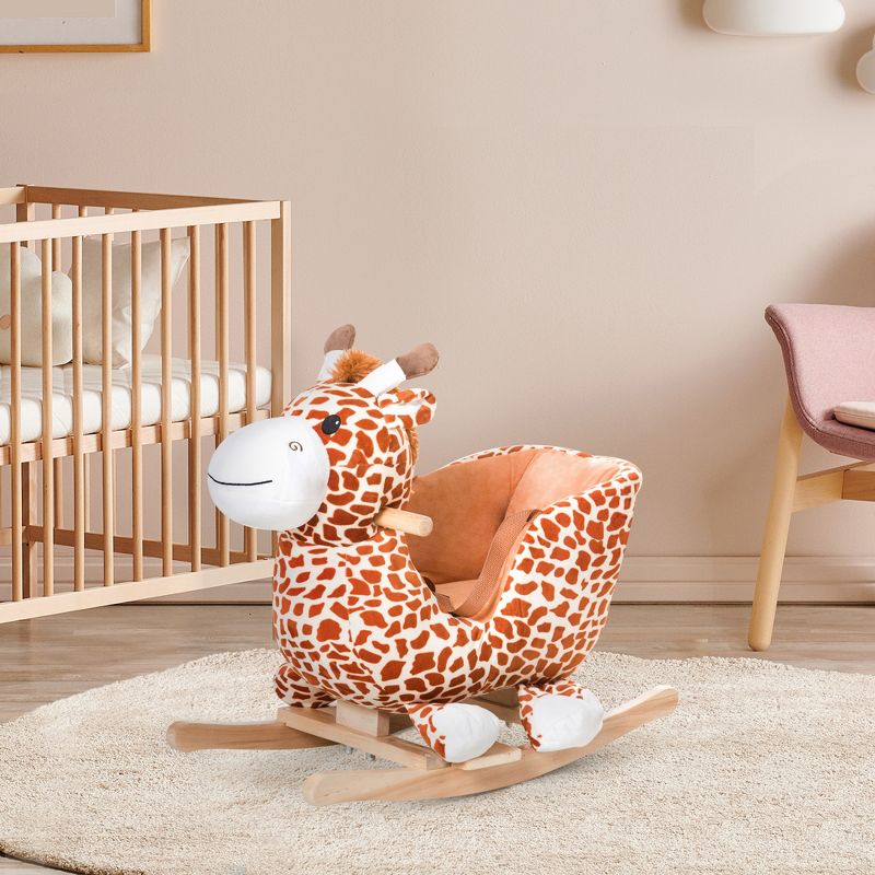 Qaba Kids Plush Rocking Horse Giraffe Style Themed Ride-On Chair Toy With Sound Brown, 3 of 10