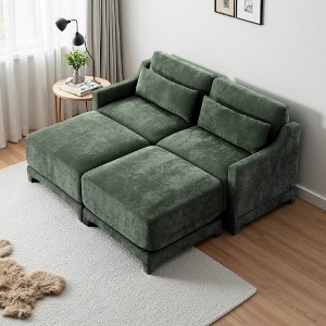 73.2" Chenille Ergonomic Sectional Sofa Bed with Lumbar Pillows & 2 Ottomans - 1 of 4