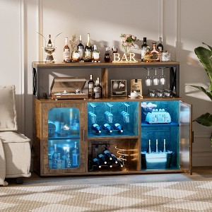 Besiost Wine Bar Cabinet with Glass Holders and and Doors, Buffet Wine cabinet with Power Outlet - 1 of 4