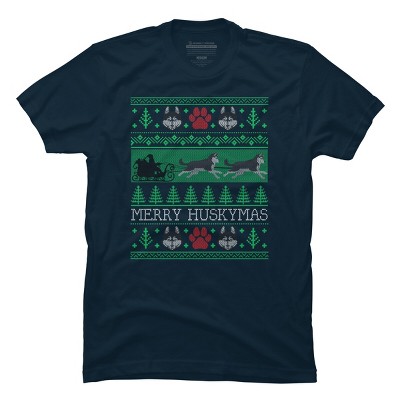 Men's Design By Humans Christmas Siberian Husky Dog Funny Husky Ugly Christmas Sweater By pahari T-Shirt