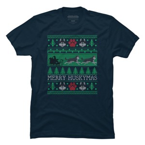 Men's Design By Humans Christmas Siberian Husky Dog Funny Husky Ugly Christmas Sweater By pahari T-Shirt - 1 of 4