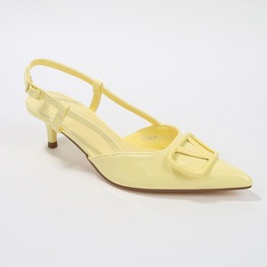 Berness Women's Clementine Glossy Slingback Kitten Heels with Sculped Buckle - 1 of 4