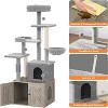 Litter Box Enclosure with Cat Tree Tower, Condo, Cat Tree with Hidden Pet Washroom Furniture with Sisal Scratching Post, Hammocks,  Condo - 4 of 4