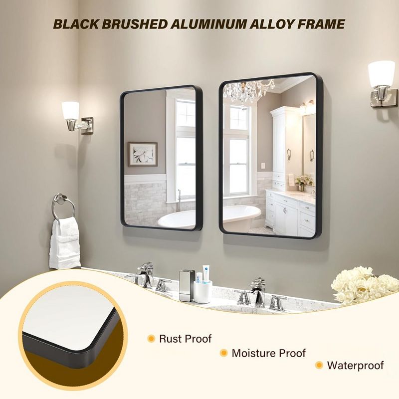 Whizmax Black Metal Framed Bathroom Mirror for Over Sink,  Vanity Rounded Rectangle Wall Mirror Wall Mounted Home Decor, 4 of 7