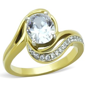 Slickblue Women's Oval CZ Ring in Stainless Steel with Pave Accents, Two-Tone IP Gold Finish, size 5–10 - 1 of 4