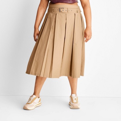 Women's Belt Buckle Pleated Midi Skirt - Future Collective™ With
