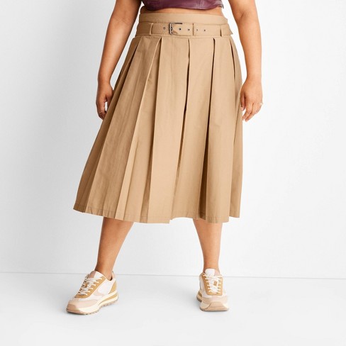 Women's Belt Buckle Pleated Midi Skirt - Future Collective™ With Reese ...