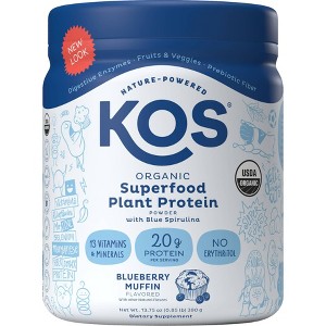 KOS Organic Vegan Plant Based Meal Replacement Protein Powder - Blueberry Muffin - 13.75oz - 1 of 3