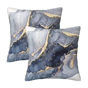 Modern Abstract Marble Blue and Gold Farmhouse Throw Pillow Covers 18x18 Inch - 1 of 4