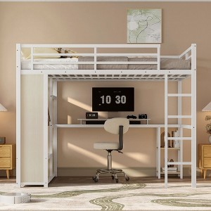 Sapphtopaz Metal High Loft Bed with Wardrobe, Desk, Safety Guardrail & Storage Shelves, Versatile Gaming Loft for Kids, Teens & Gamers, Space-Saving - 1 of 4