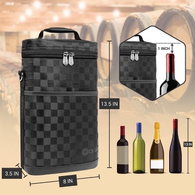 Checkered Black Insulated 2 Bottle Wine Carrier Tote