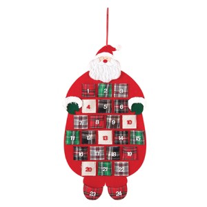 C&F Home 14.25" x 26" Plaid Santa Felt Hanging Christmas Advent Calendar w/ 24 Pockets - 1 of 4