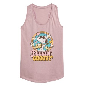 Women's - Peanuts - Feelin Groovy Snoopy And Woodstock Graphic Racerback Tank - 1 of 4