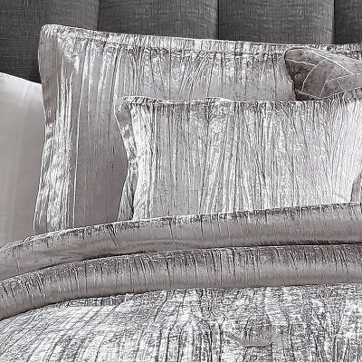 Turin Silver Crinkle Velvet Queen Comforter Set