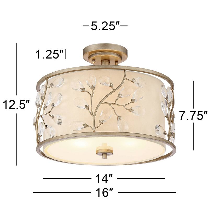 Barnes and Ivy Crystal Buds Vintage Ceiling Light Semi Flush Mount Fixture 16" Wide Antique Silver 3-Light Beige Fabric Drum Shade for Bedroom Kitchen, 4 of 7