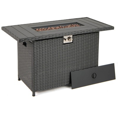 Costway 44.5" Propane Fire Pit Table with Metal Slatted Tabletop & Stainless Steel Burner Brown/Black/Gray