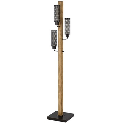 Cal Lighting 60W x 3 Lenox lantern style rubber wood / metal floor lamp with mesh metal shades