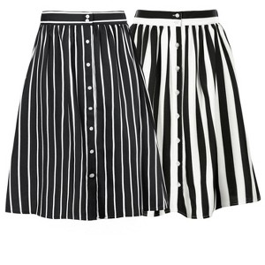 INSPIRE CHIC Women's Stripes Button Front Elastic Back A-Line Midi Skirt 2 Packs - 1 of 4
