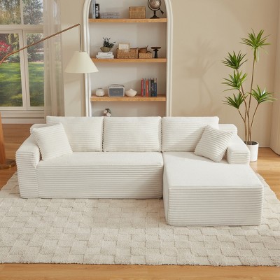 Aukfa 5-Seat L-Shaped Corduroy Sectional Sofa with 5 Pillows, No-Assembly Cloud Couch, High-Density Sponge, Perfect for Apartments