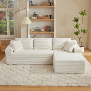Aukfa 5-Seat L-Shaped Corduroy Sectional Sofa with 5 Pillows, No-Assembly Cloud Couch, High-Density Sponge, Perfect for Apartments - 1 of 4