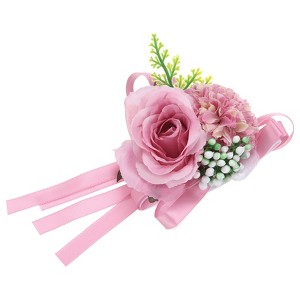 Unique Bargains Rose Wrist Corsage Artificial Flower Bracelets for Wedding Party - 1 of 3
