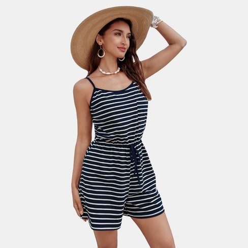 Women's Nautical Striped Romper with Waist Tie - Cupshe - image 1 of 4