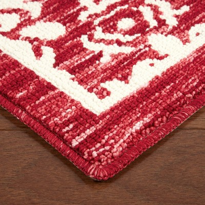 Red and White Tufted Medallion Washable Runner Rug 24" x 72"