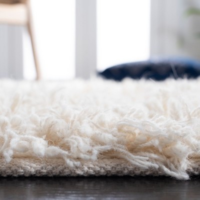 Handmade Ivory Wool Shag Area Rug, 5' x 8', Easy Care