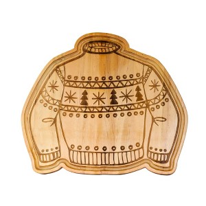Slickblue Winter Sweater Wood Board 13"x15" - Cozy Serving Tray with Stripes, Trees, & Stars for Seasonal Décor - 1 of 4