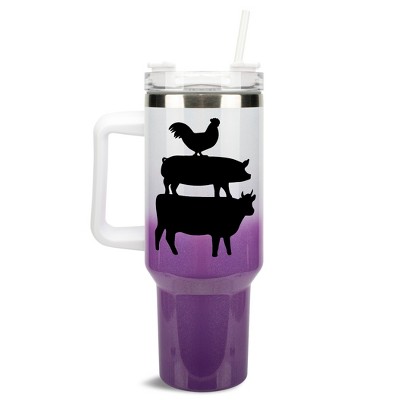 Elanze Designs Stacked Farm Animals Chicken Pig Cow 40 oz. Stainless Steel, Large Water Bottle Coffee Mug, Spill & Leak Resistant, Thermal Travel