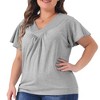 Agnes Orinda Women's Plus Size Pleat V Neck Ruffle Short Sleeve Summer Plain Blouse - 2 of 4