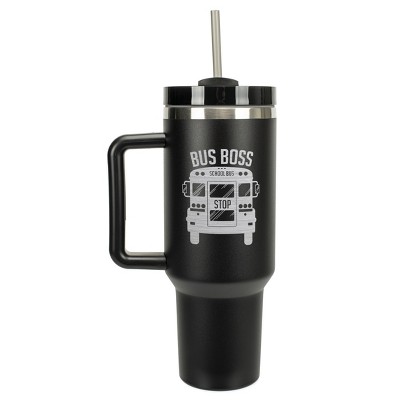 Elanze Designs Bus Boss Best School Driver 40 oz. Stainless Steel, Large Water Bottle Coffee Mug, Spill & Leak Resistant, Thermal Travel Tumbler with