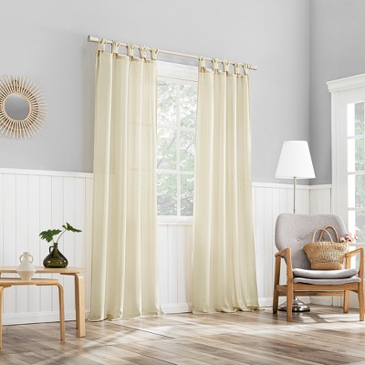 Ivory Polyester Sheer Tab Top Window Panel with Bow Embellishment