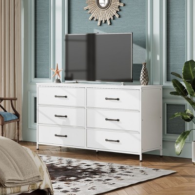 6-Drawer Wide Fabric Dresser and TV Stand, Large Storage Tower Unit with Fabric Bins for Bedroom, Closet, Hallway