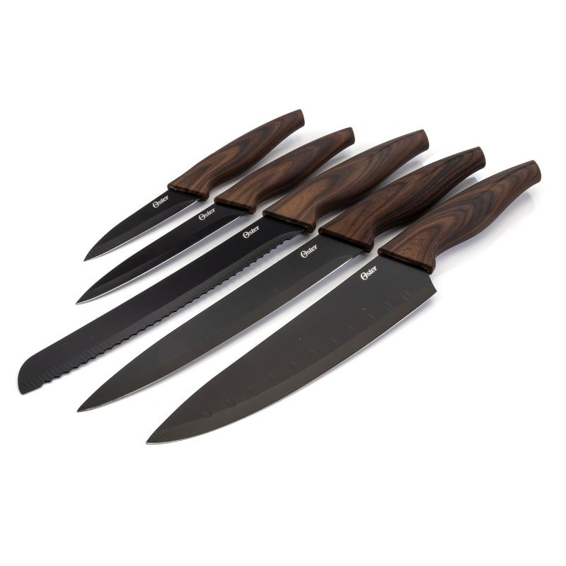 Oster Godfrey 5 Piece Stainless Steel Black Cutlery Set with Wood Print Handles, 2 of 12