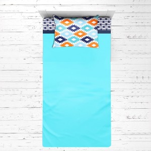 Bacati - Liam  Aqua Orange Navy 3 pc Toddler Bedding Sheet Set - 1 of 4