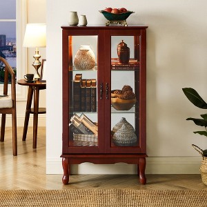 Okak Curio Cabinet with 2 Tempered Glass Doors, Diapaly Cabinet with 3 Adjustable Shelves and Mirrored Back Panel, Cabinet for Living Room - 1 of 4