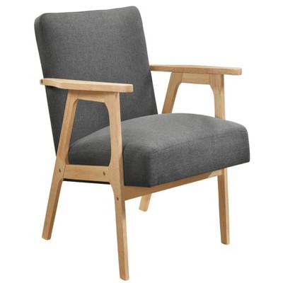 27"Dark Gray Fabric Upholstery 1pc Accent Chair Solid Rubberwood