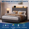 Bed Frame with Charging Station & LED Lights, Modern Platform Bed with Wooden Slats, Upholstered Headboard, No Box Spring, Easy Assembly - 3 of 4