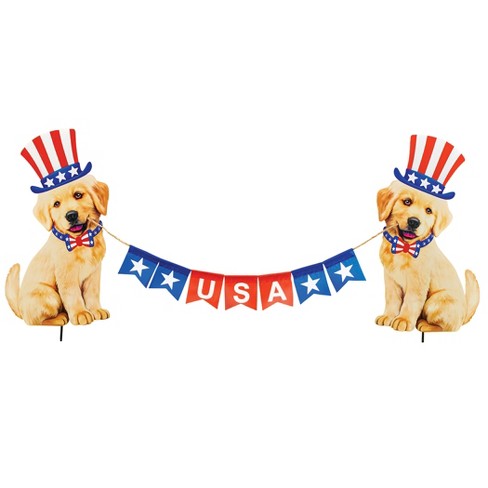 Collections Etc Realistic Dogs With Usa Banner Patriotic Garden Stake ...