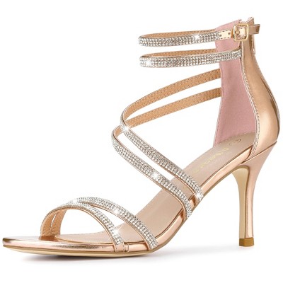 Allegra K Women's Ankle Strap Rhinestone Stiletto Heel Heeled Sandals