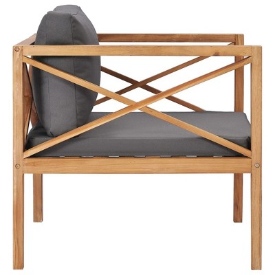 Gray Cushioned Teak Wood Patio Accent Chair